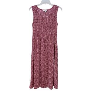 Croft & Barrow Pink Floral Print Smocked Bodice Midi Tank‎ Dress S Pockets